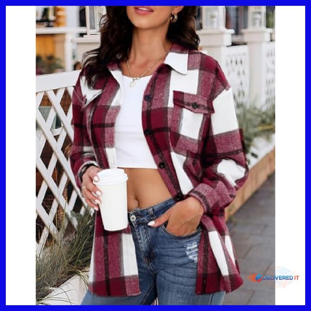 Soft Flannel Shacket Button-Down Blouse with Pock… - image 5